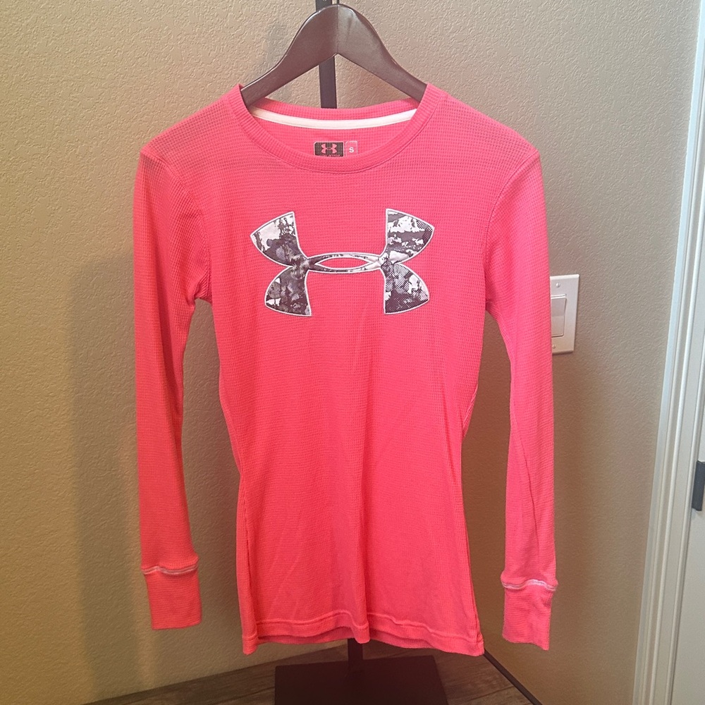 Under Armour Women's Long Sleeve HeatGear Tee - Bright Pink with Camo Logo